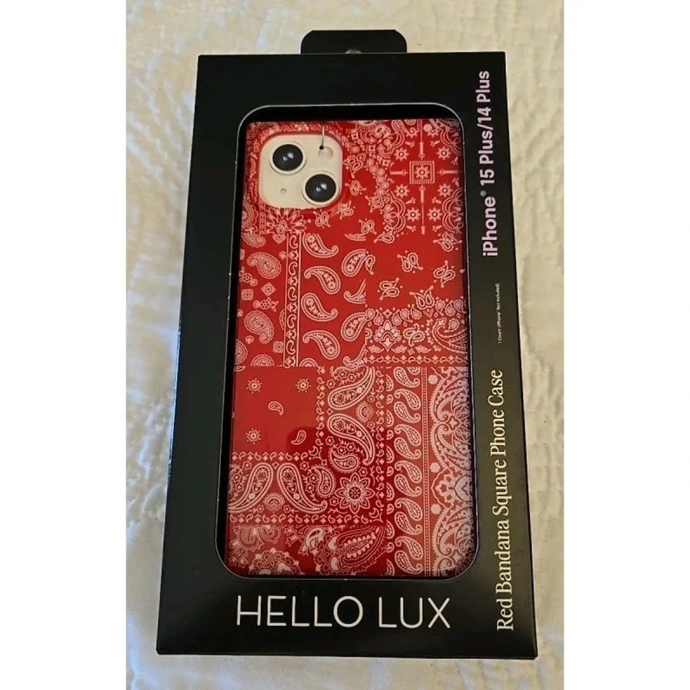 Hello Lux Red Bandana Square Glossy iPhone Case 15 Plus 14 Plus NEW Never Used